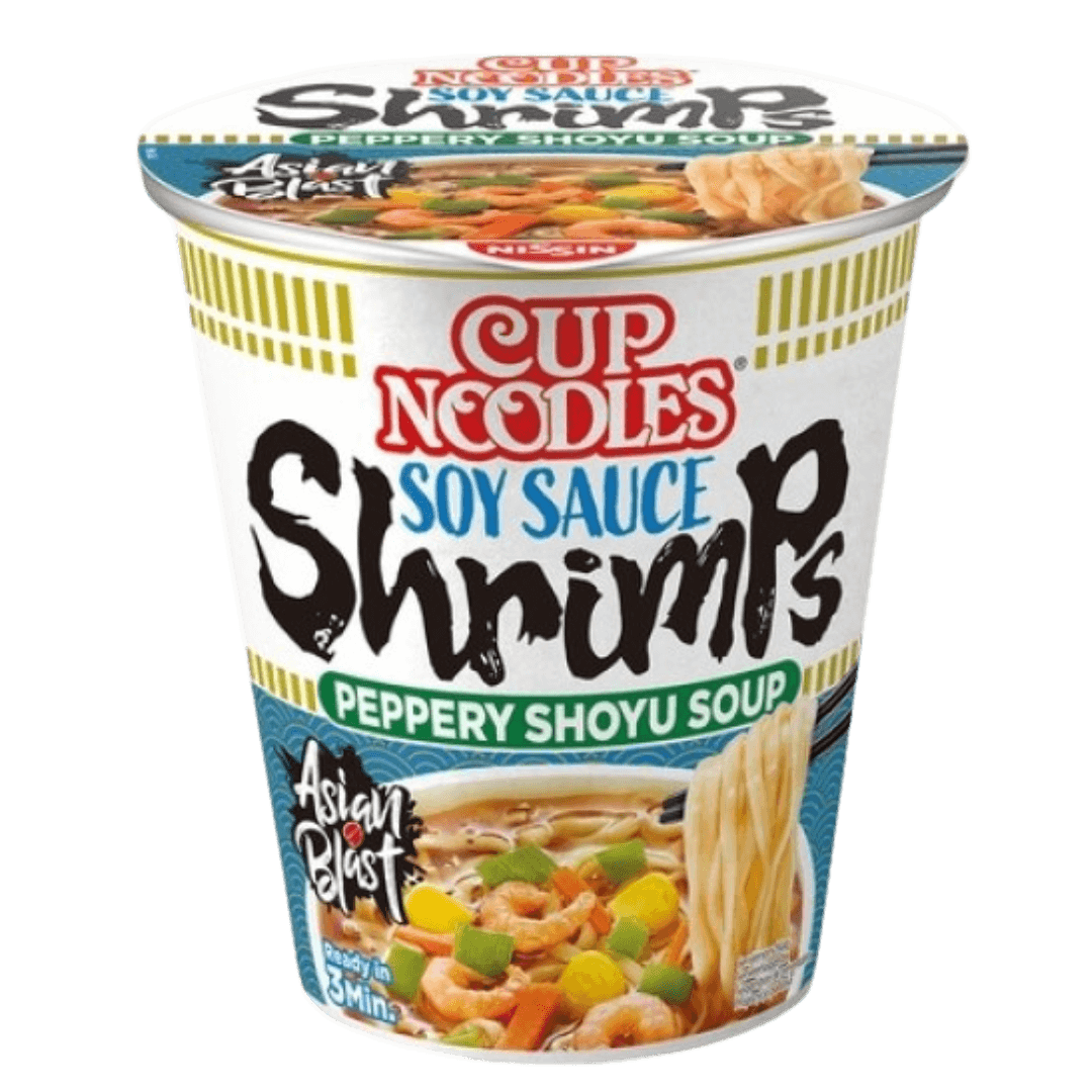 Nissin Cup Noodles Shoyu Shrimps (Sojasauce Garnelen) 63 g.